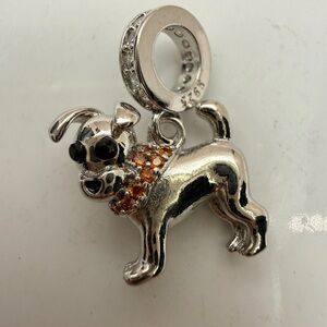 Sterling Silver Terrier Pup Dangle Charm Orange Pavé Scarf